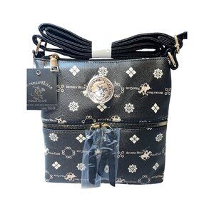 Beverly Hills Polo Club Black Crossbody Bag With Logo Print & Zipper Pocket